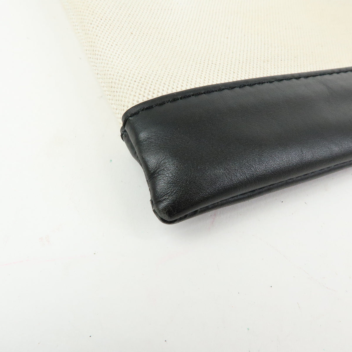 BALENCIAGA Navy Clip M Canvas Leather Clutch Bag Natural Black 373834