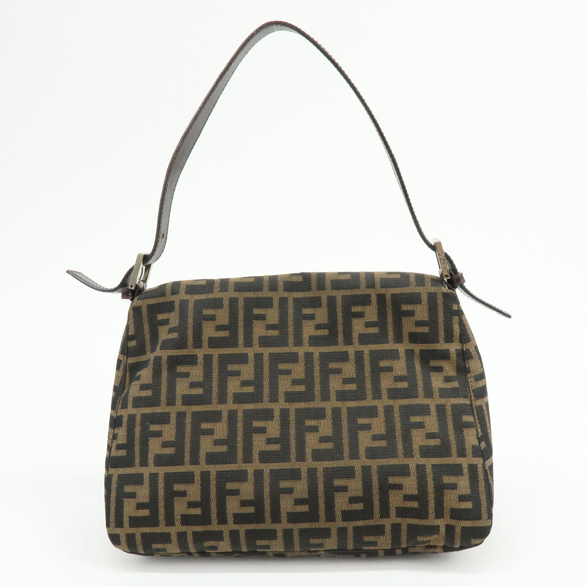 FENDI Mamma Baguette Zucca Jacquard Canvas Leather Shoulder Bag 26325