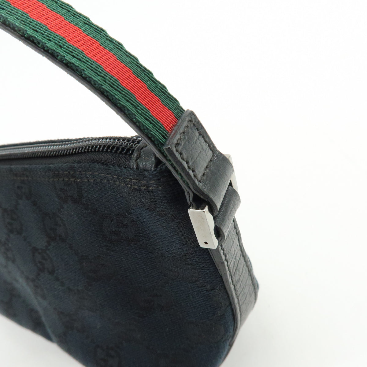 GUCCI Boat Bag Sherry GG Canvas Leather Hand Bag Pouch Black 141809
