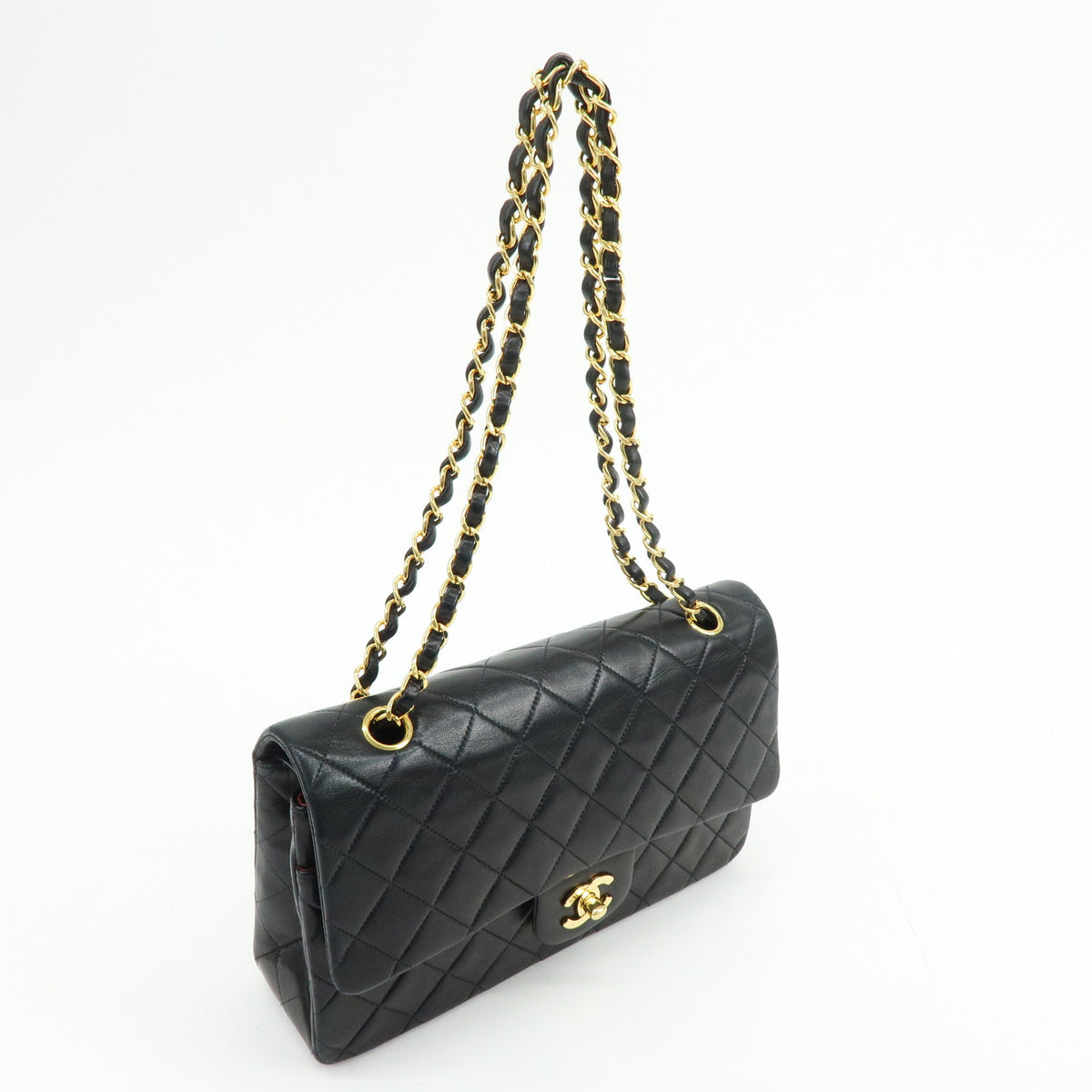 CHANEL Matelasse 25 Double Flap Chain Shoulder Bag Black A01112