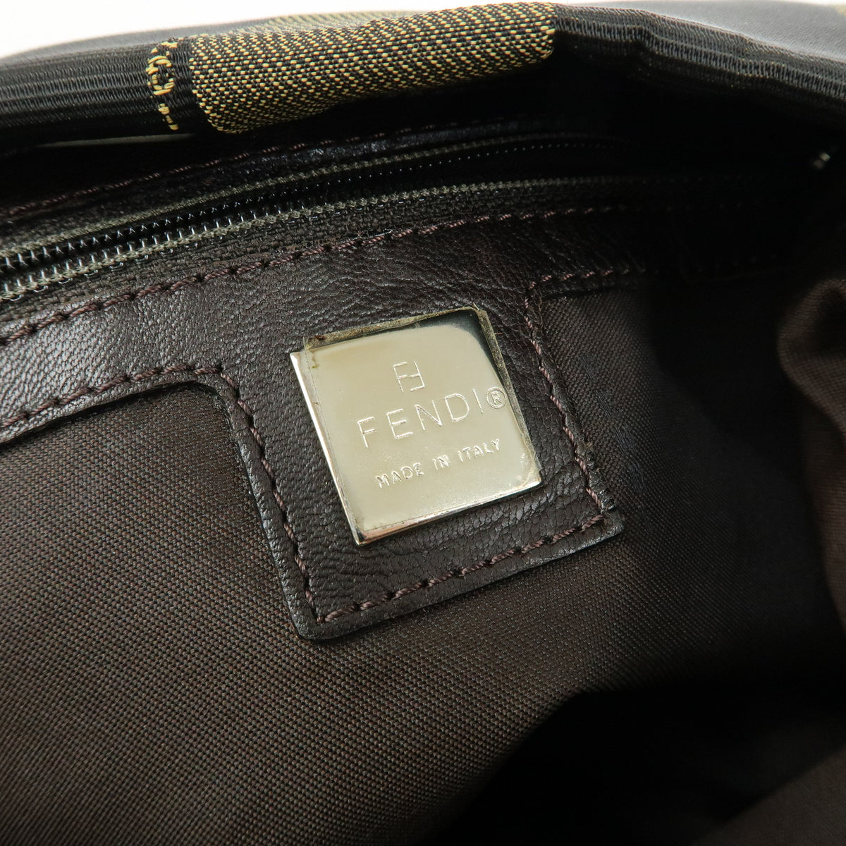 FENDI Pequin Canvas Leather Shoulder Bag Hand Bag Brown 222828653・008