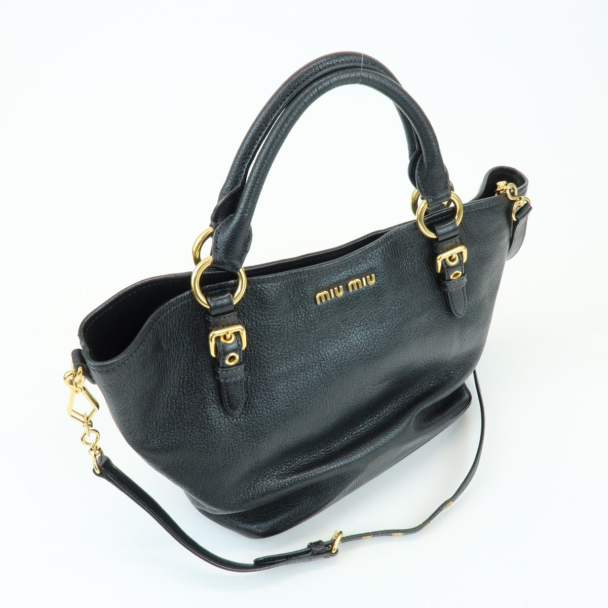 MIU MIU Madras Leather 2Way Shoulder Bag Hand Bag Black RN0886