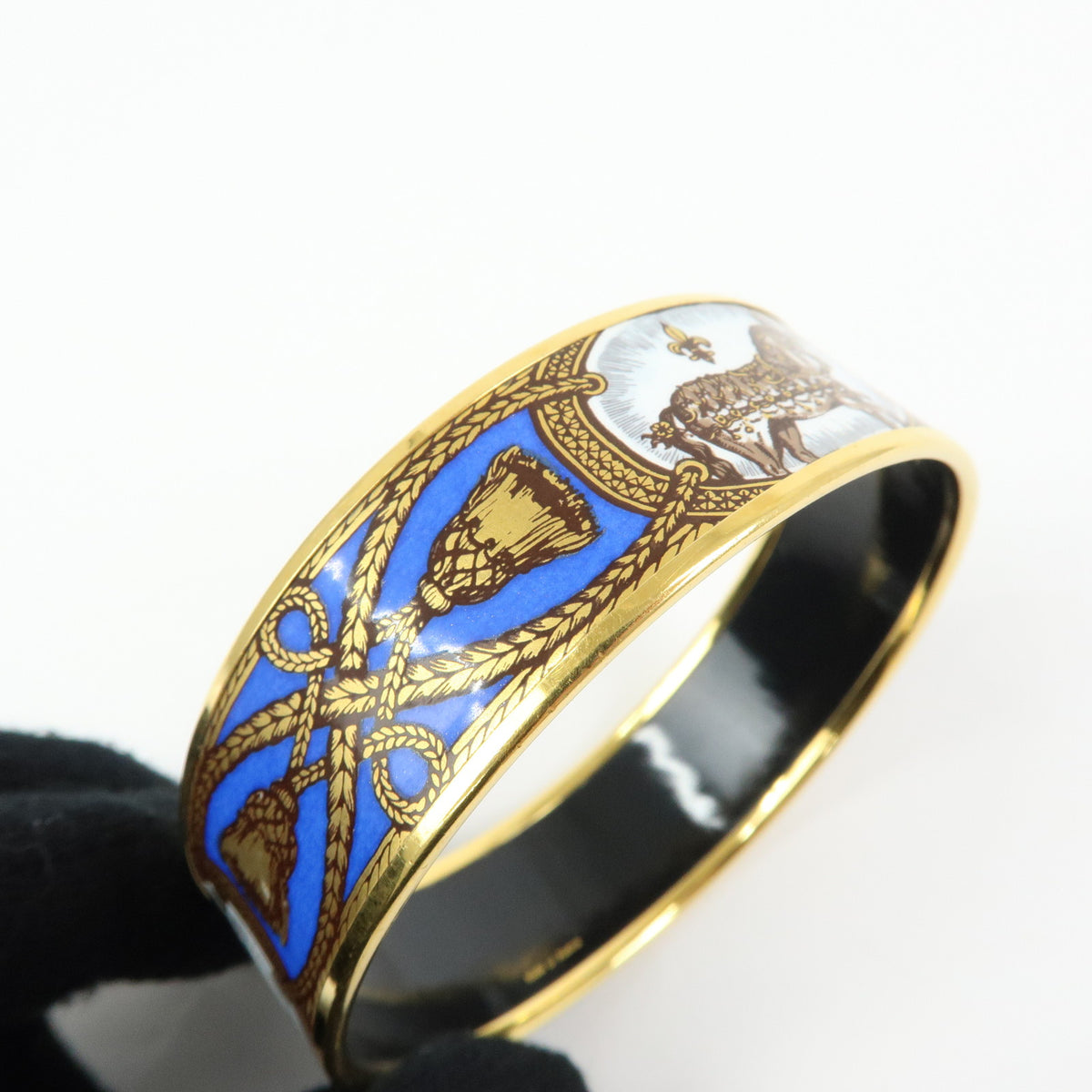 HERMES Email GM Gold Plated Bracelet Bangle Blue Gold