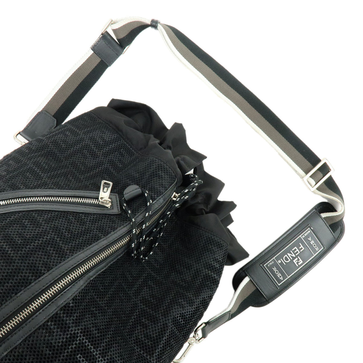 FENDI Zucca Mesh Leather Suede 2Way Bag Hand Shoulder Bag Black 7VA451