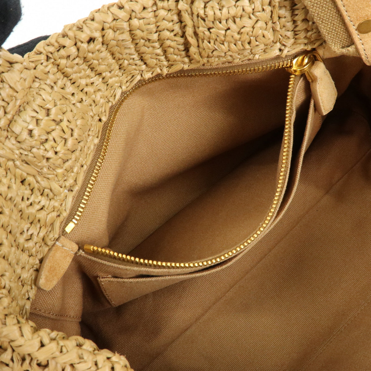 PRADA Canapa Triangle Logo Tricot Raffia 2Way Bag Camel Orange 1BG153