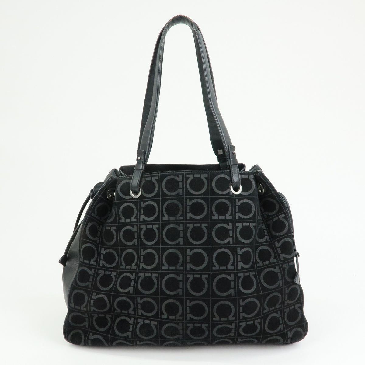 Ferragamo Gancini Suede Leather Shoulder Bag Tote Bag Black