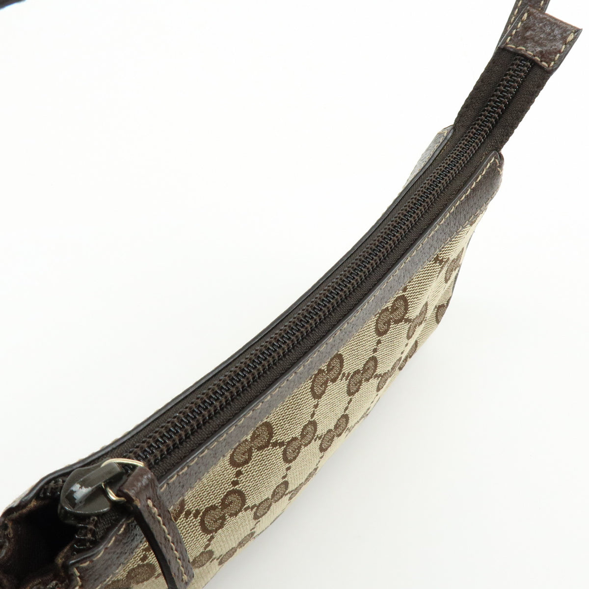 GUCCI GG Canvas Leather Hand Bag Pouch Shoulder Bag Brown Beige 154432
