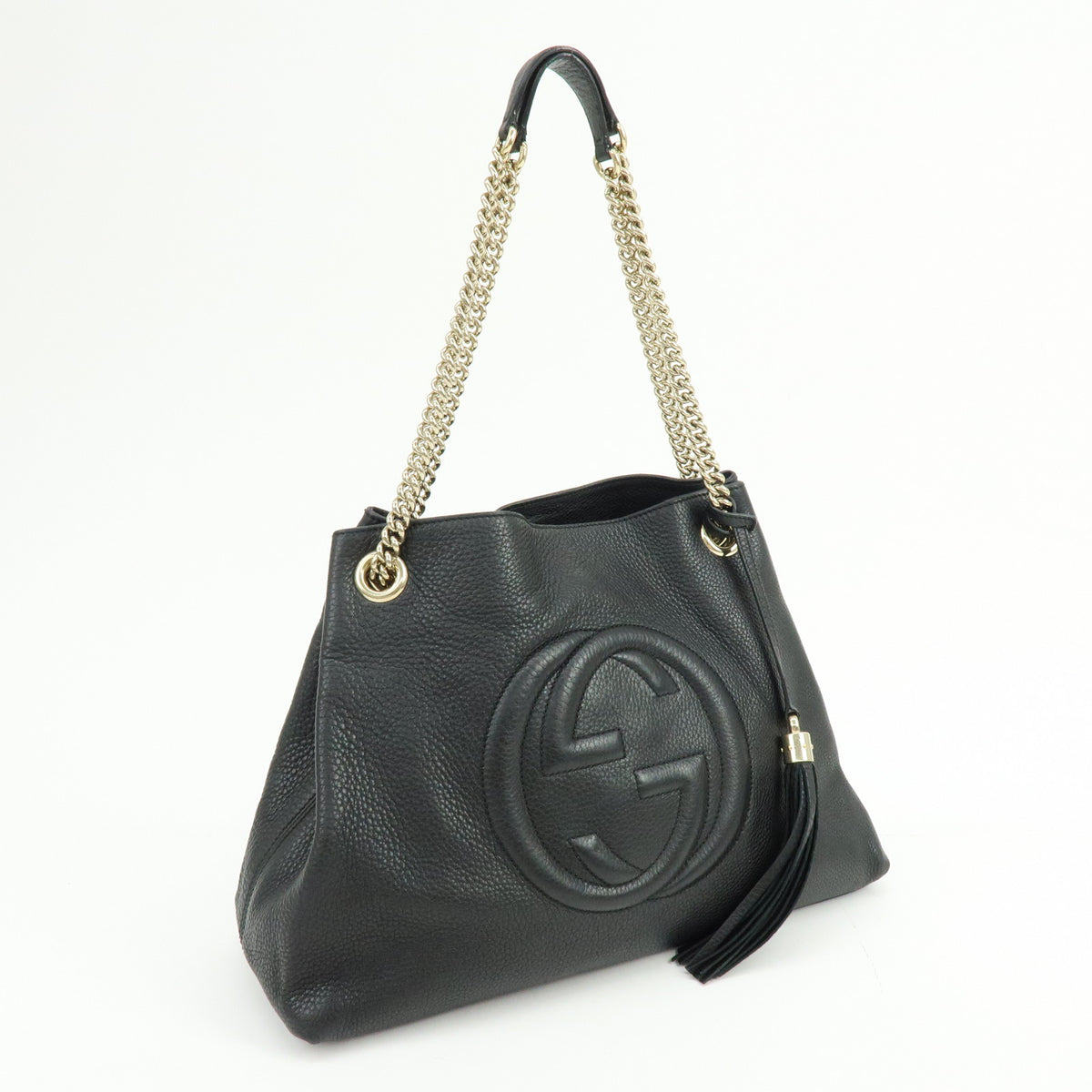 GUCCI SOHO Interlocking G Leather Chain Shoulder Bag Black 308982