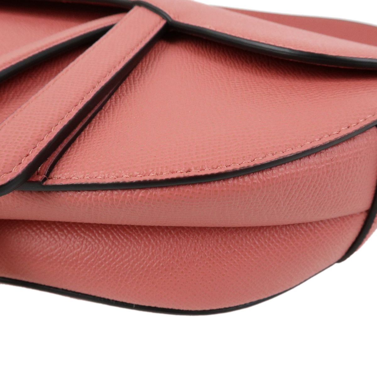 Christian Dior CD Logo Saddle Bag Leather Shoulder Bag Hand Bag Pink