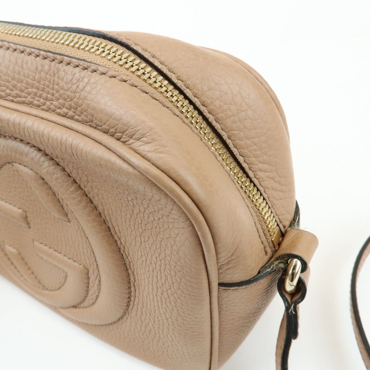 GUCCI SOHO Interlocking G Leather Shoulder Bag Pink Beige 308364
