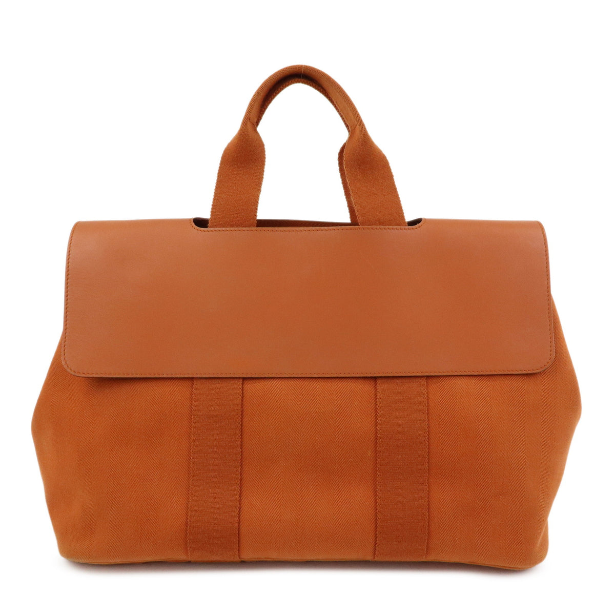 HERMES Valparaiso MM Toile Chevron Leather Hand Bag Orange