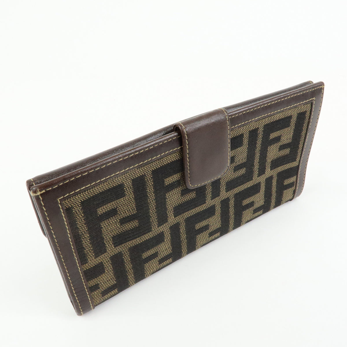 FENDI Zucca Canvas Leather Long Wallet Brown 2804 30806