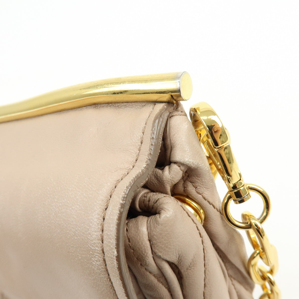 MIU MIU Matelasse Nappa Leather Chain Shoulder Bag Pink Beige