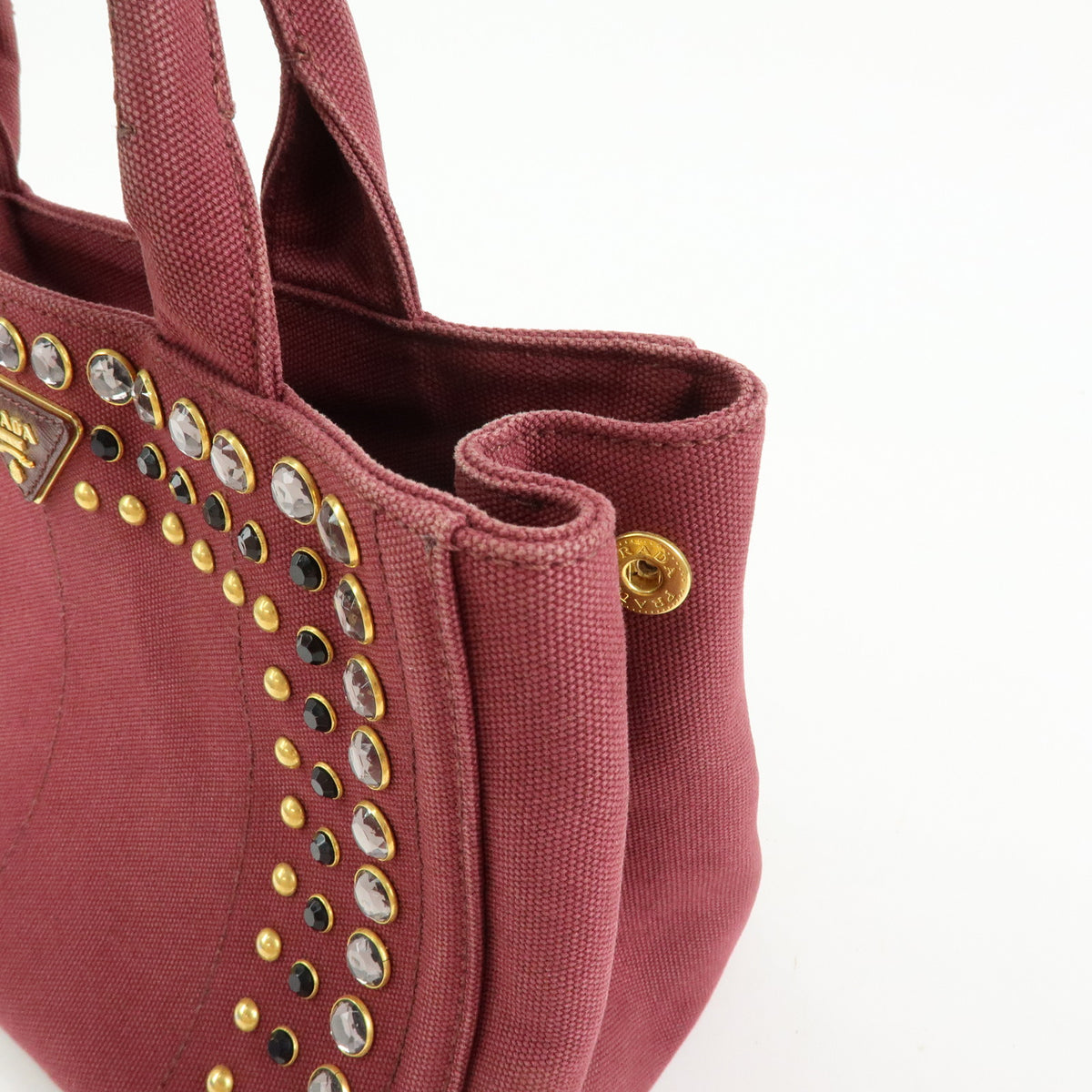 PRADA Triangle Logo Canapa Mini Canvas 2Way Bag Bijoux Bordeaux 1BG439