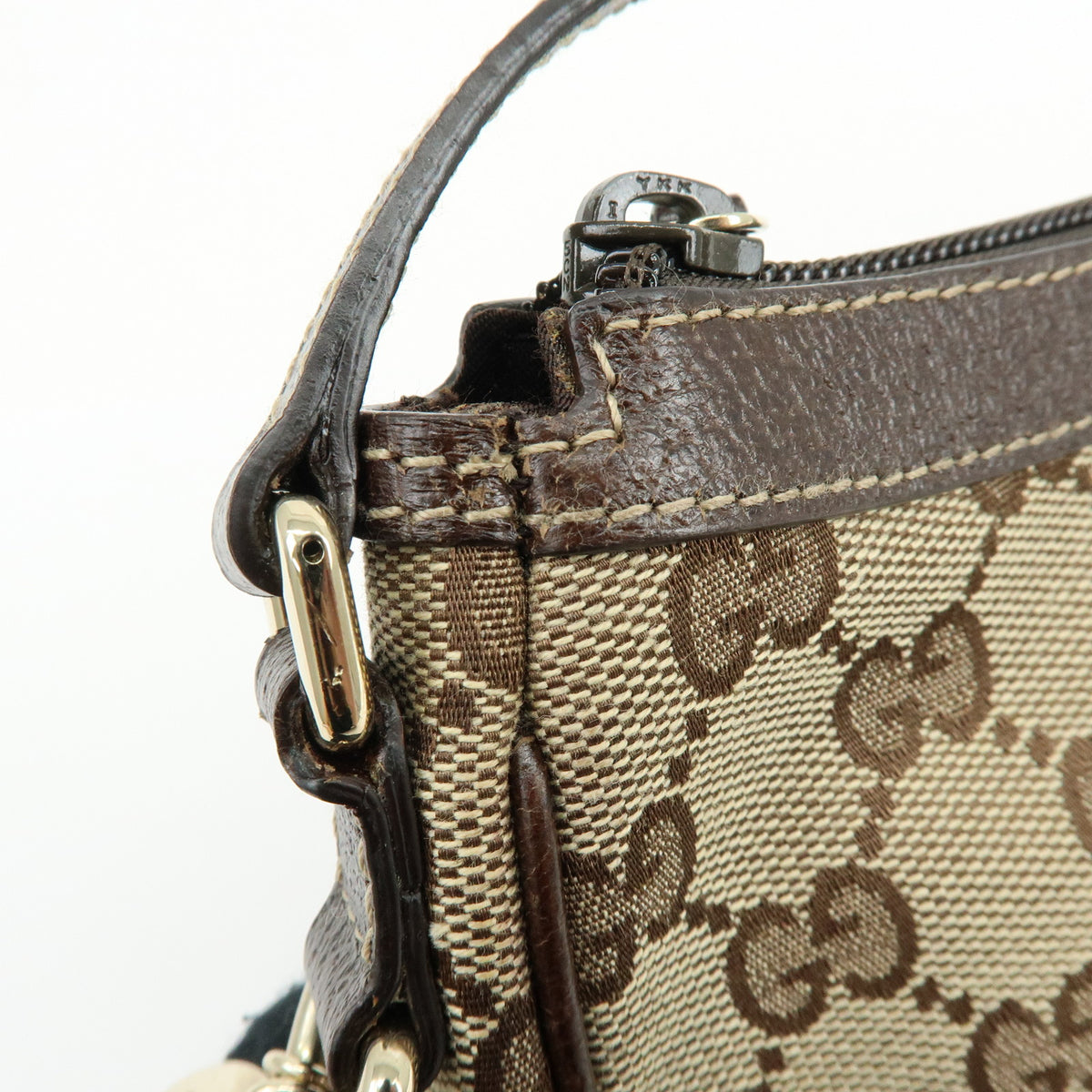 GUCCI GG Canvas Leather Hand Bag Pouch Shoulder Bag Brown Beige 154432