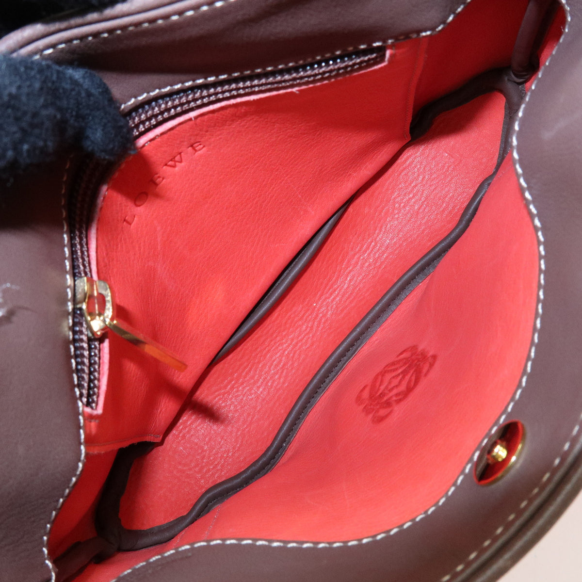 LOEWE Anagram Suede Leather Mini Hand Bag Tote Shoulder Bag Red