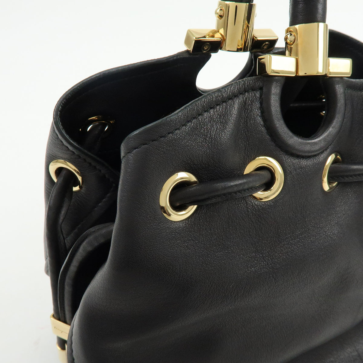 Ferragamo Sonia Leather 2Way Bag Hand Bag Shoulder Bag Black