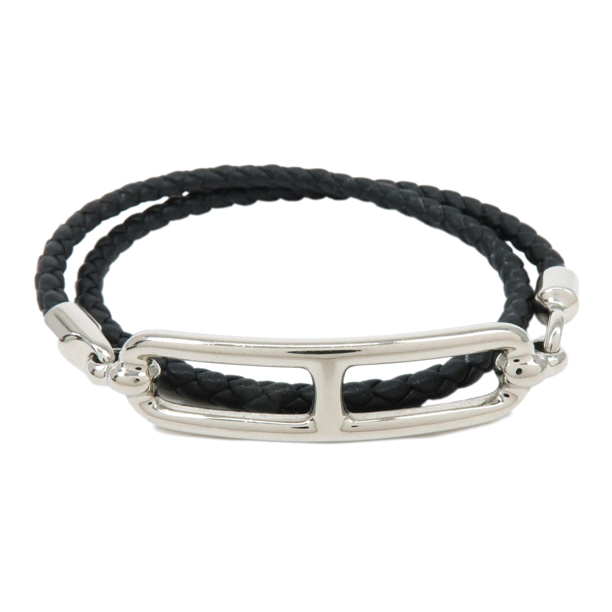 HERMES Veau Swift Leather Roulis Double Tour Bracele Black Silver
