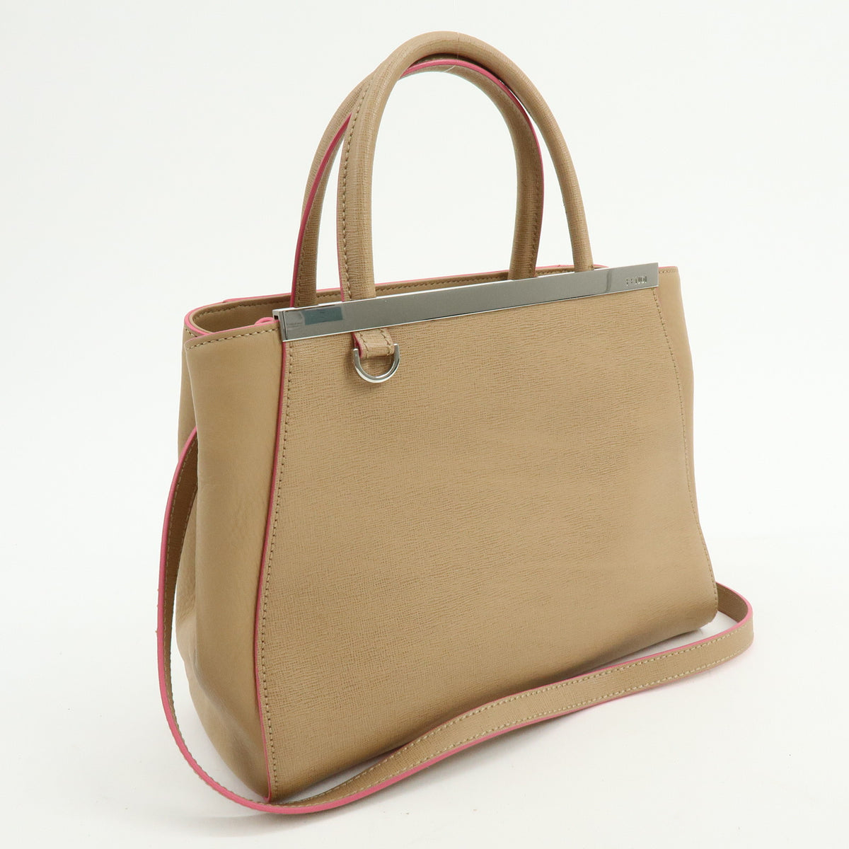 FENDI PETITE 2JOURS Calf Leather 2Way Bag Hand Bag Beige Pink 8BH253