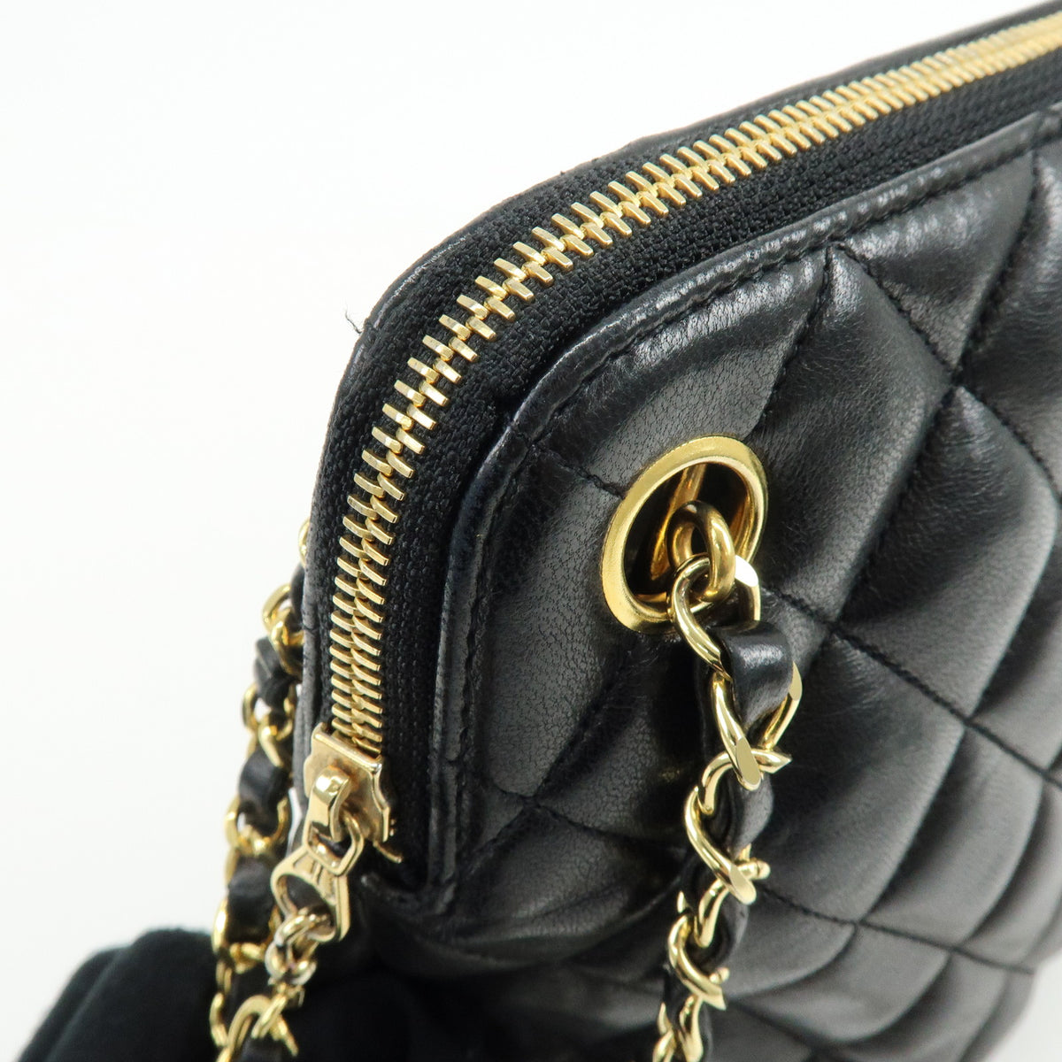 CHANEL Matelasse Lamb Skin Chain Shoulder Bag Hand Bag Black