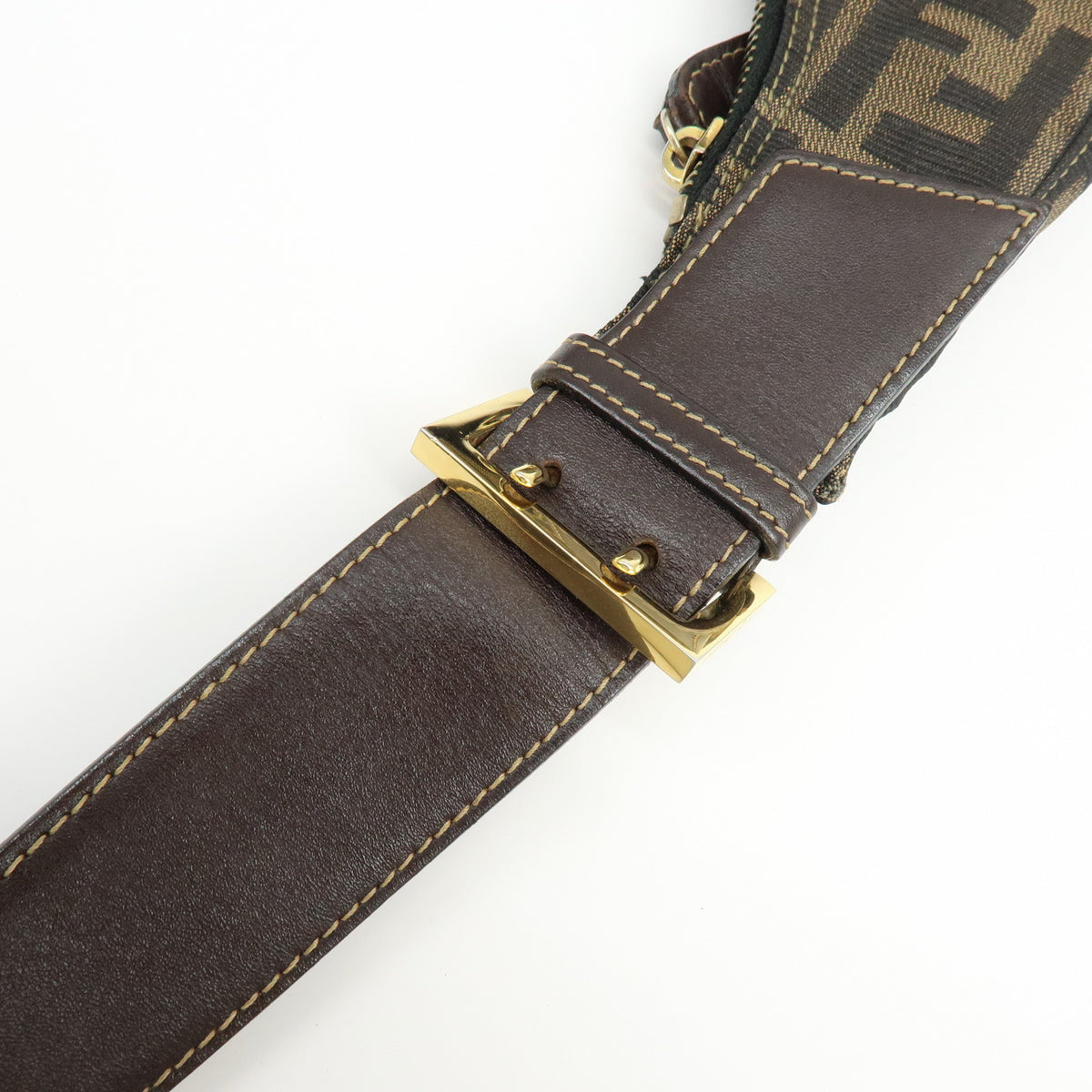 FENDI Zucca Canvas Leather Shoulder Bag Hand Bag Brown