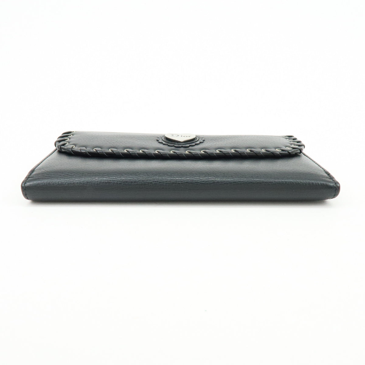 Christian Dior Heart Ethnic Line Leather Long Wallet Black