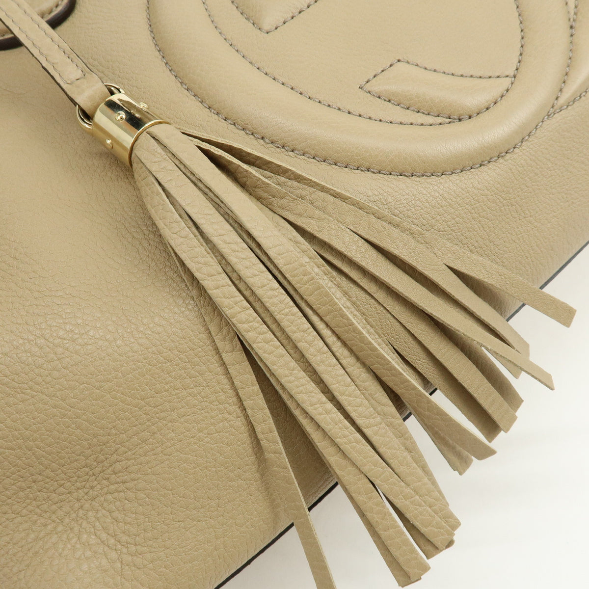 GUCCI SOHO Interlocking G Leather Shoulder Bag Hand Bag Beige 308363
