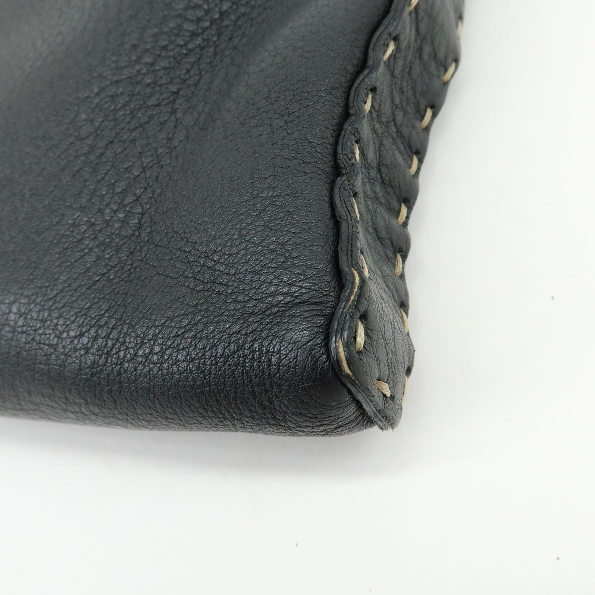 FENDI Logo Selleria Leather Shoulder Bag Crossbody Bag Black 8BT109