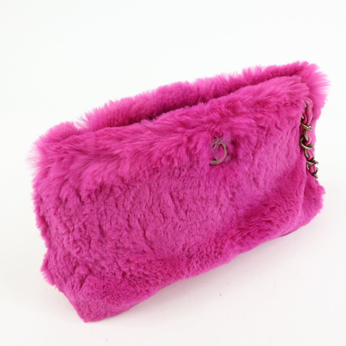CHANEL Lapin Rabbit Fur Leather Chain Shoulder Bag Puple