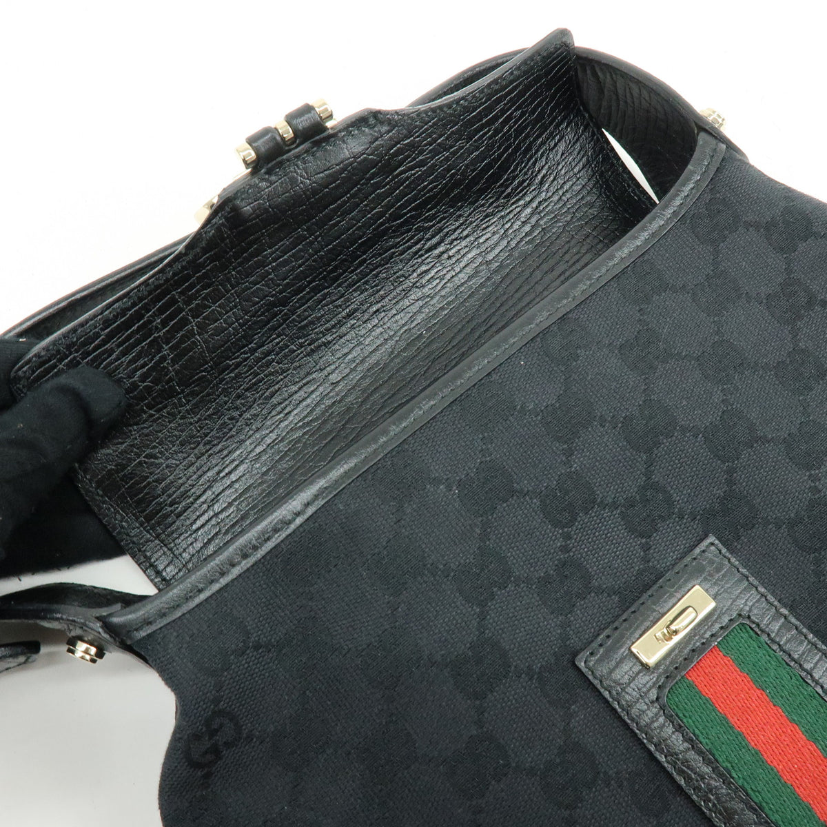 GUCCI Sherry GG Canvas Leather Shoulder Bag Hand Bag Black 130846