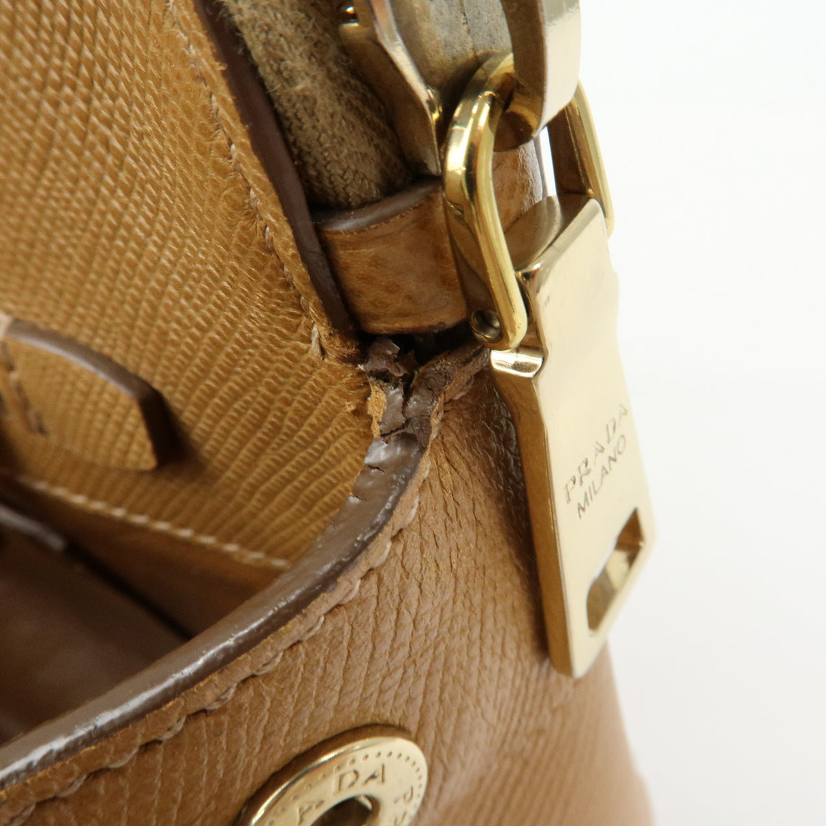 PRADA Logo Saffiano Leather 2Way Bag Hand Bag Shoulder Bag Camel BN2569