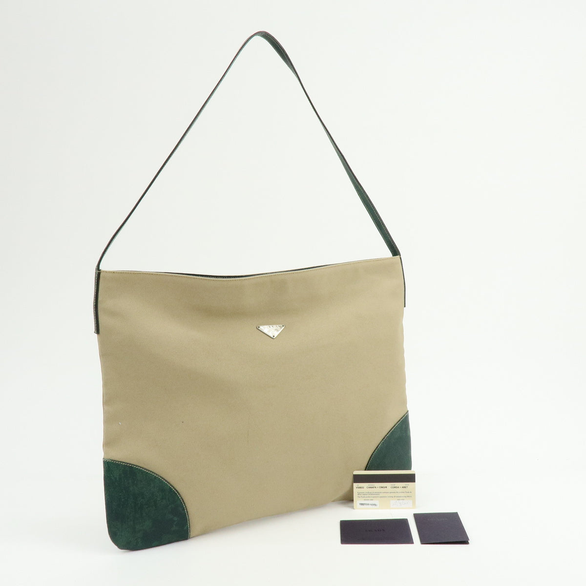 PRADA Triangle Logo Canvas Leather Shoulder Bag Crossbody Bag VS0032