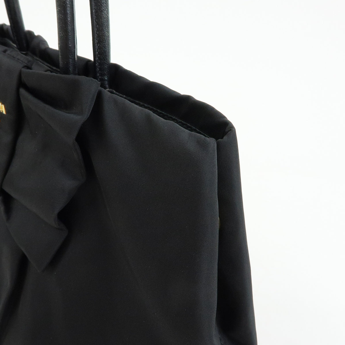 PRADA Nylon Leather Ribbon Hand Bag Tote Bag Black BN1601