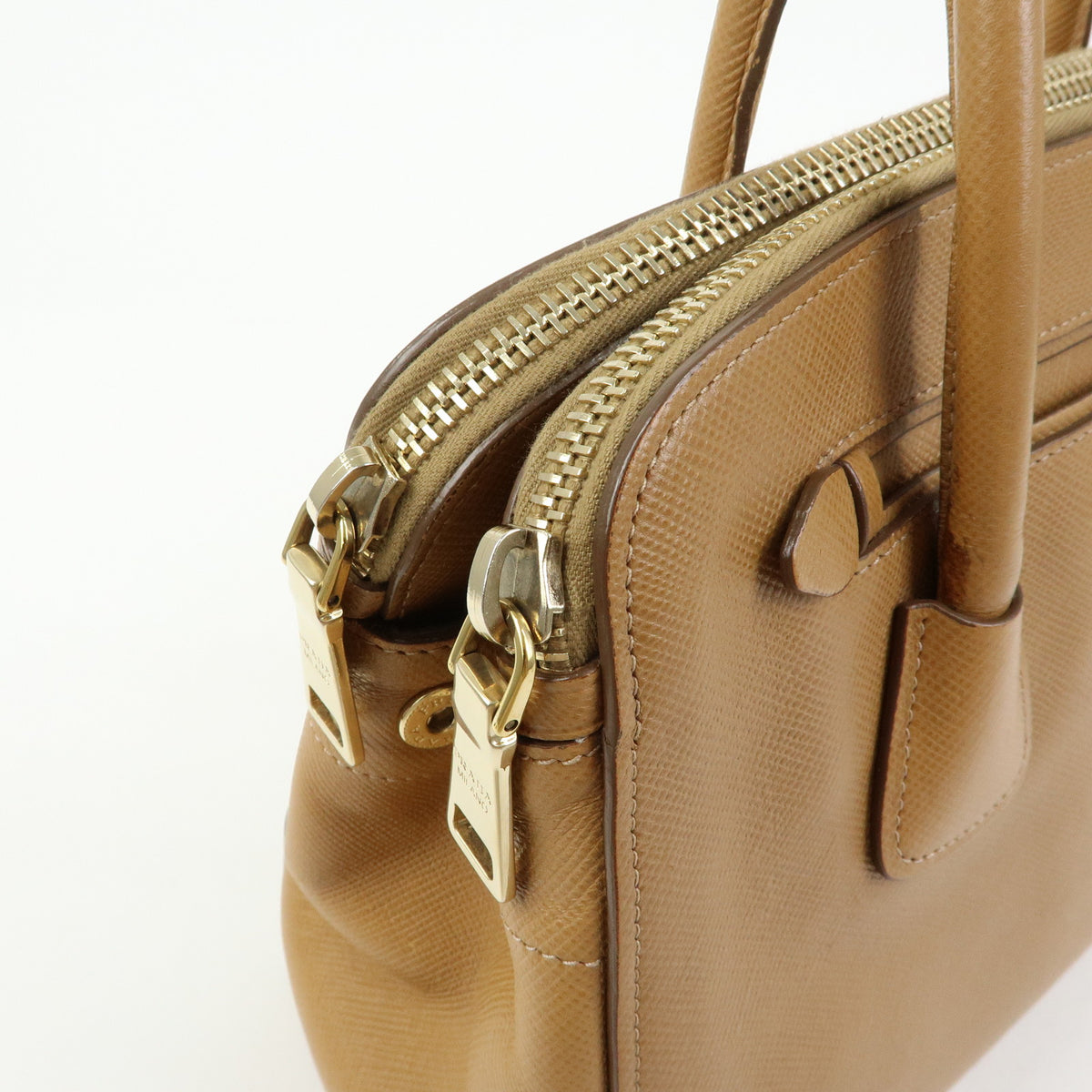 PRADA Logo Saffiano Leather 2Way Bag Hand Bag Shoulder Bag Camel BN2569