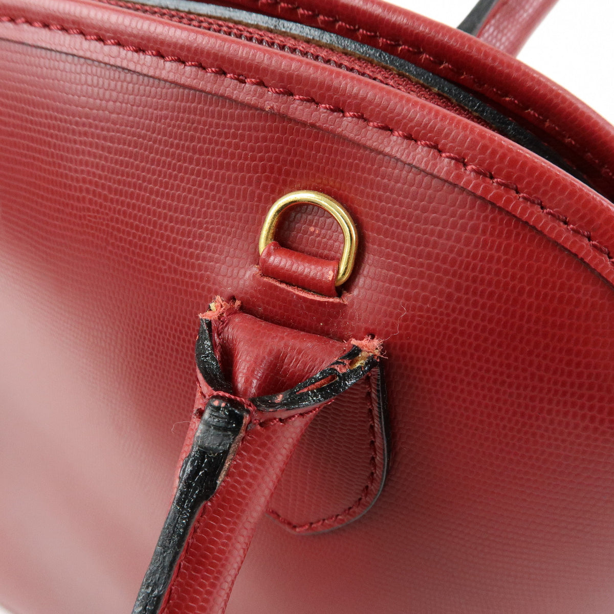 CELINE Circle Logo Leather Dome Hand Bag Red