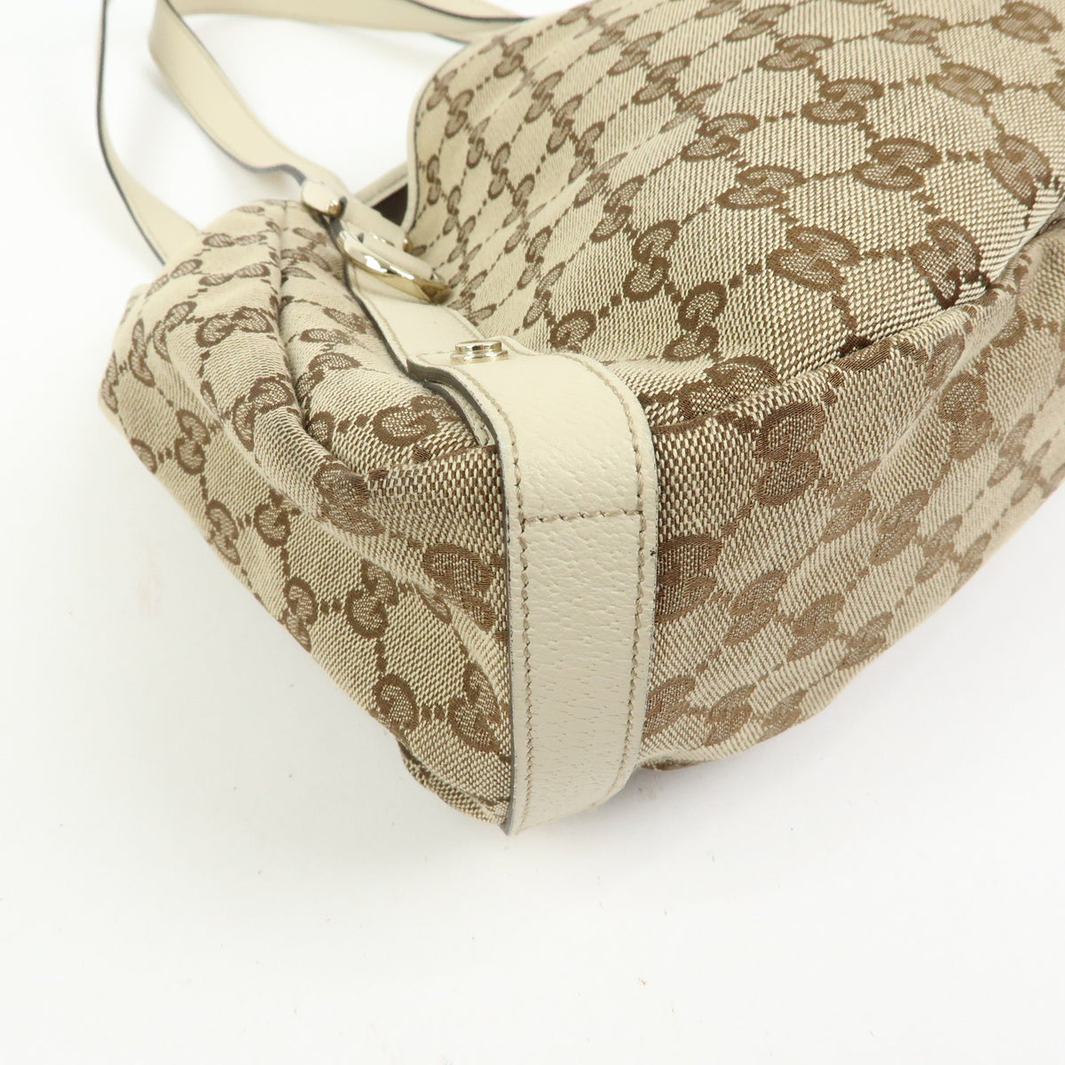 GUCCI Abbey GG Canvas Leather Tote Bag Hand Bag Beige Ivory 130736