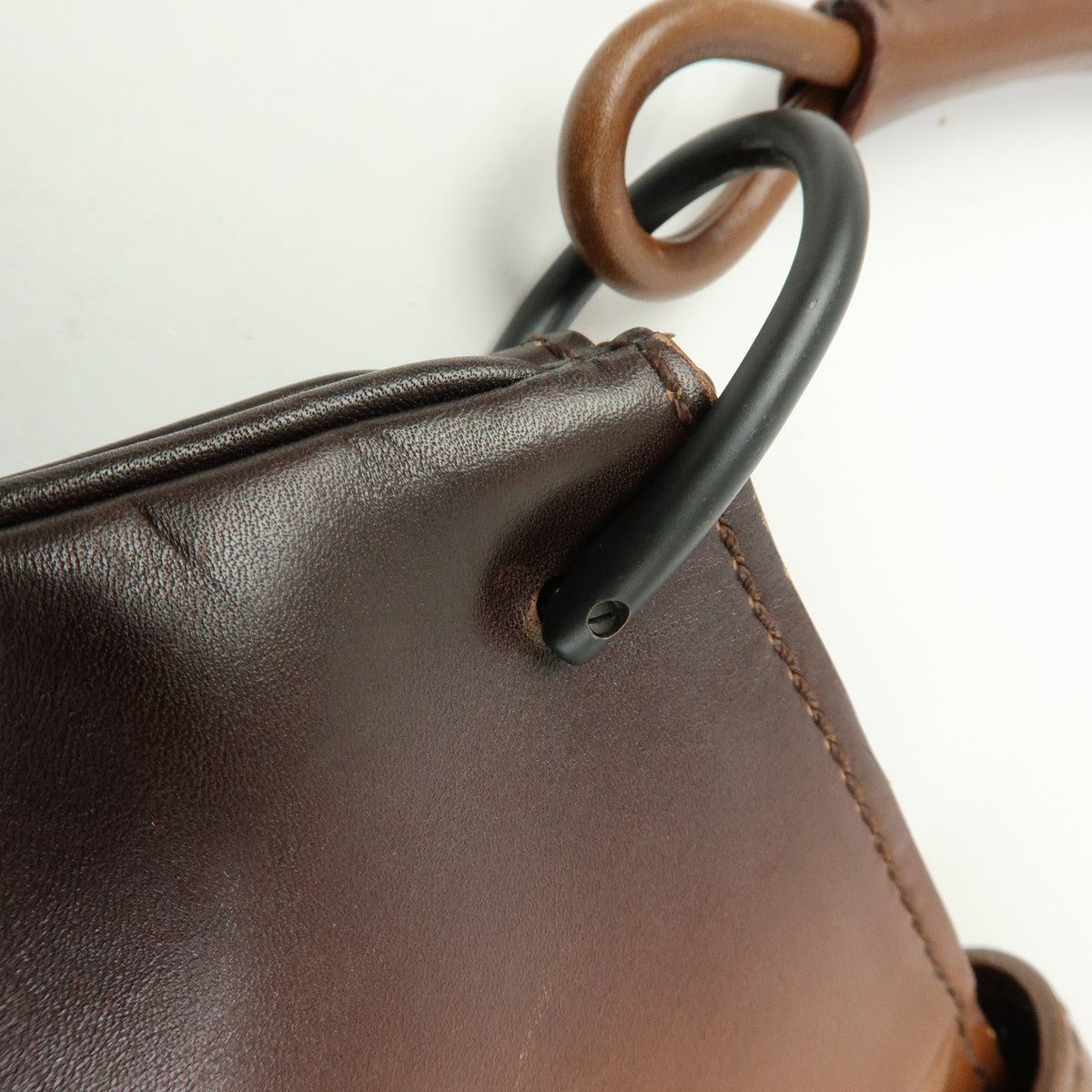 GUCCI Leather Wooden Clasp Shoulder Bag Hand Bag Gradation Brown 105374
