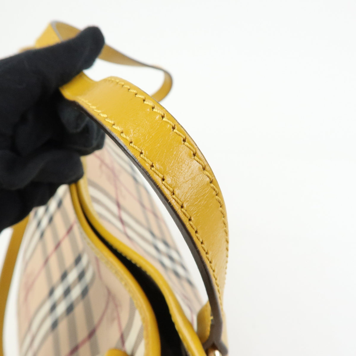 BURBERRY Haymarket Check PVC Leather Tote Bag Beige Mustard Yellow