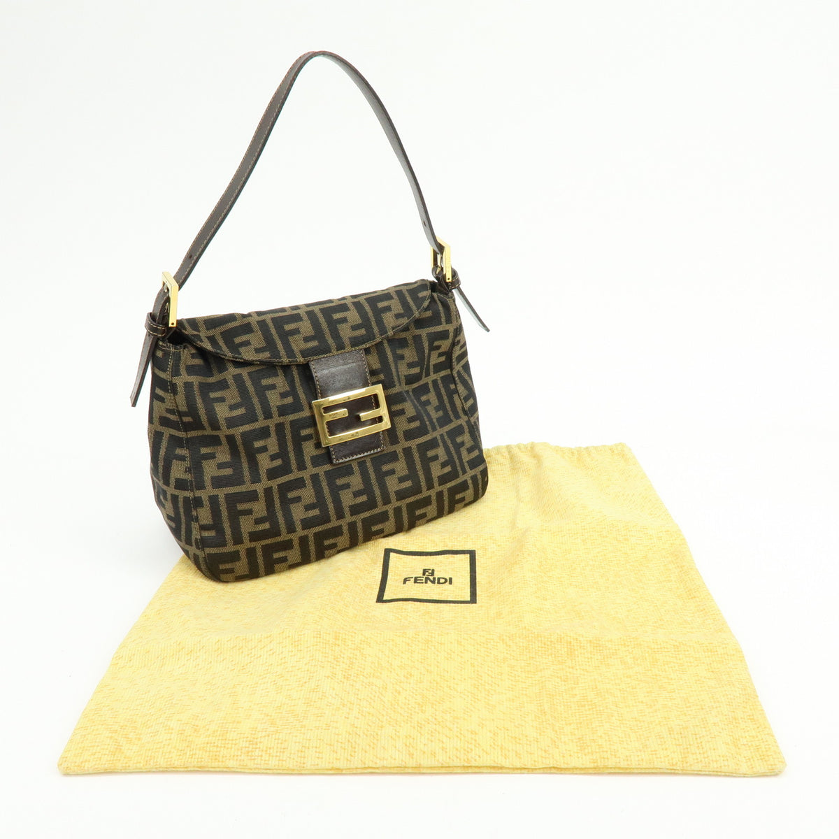 FENDI Zucca Jaquard Canvas Leather Shoulder Bag Hand Bag Brown