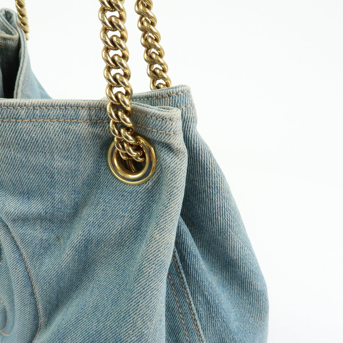 GUCCI SOHO Interlocking G Denim Leather Chain Shoulder Bag Blue 308982