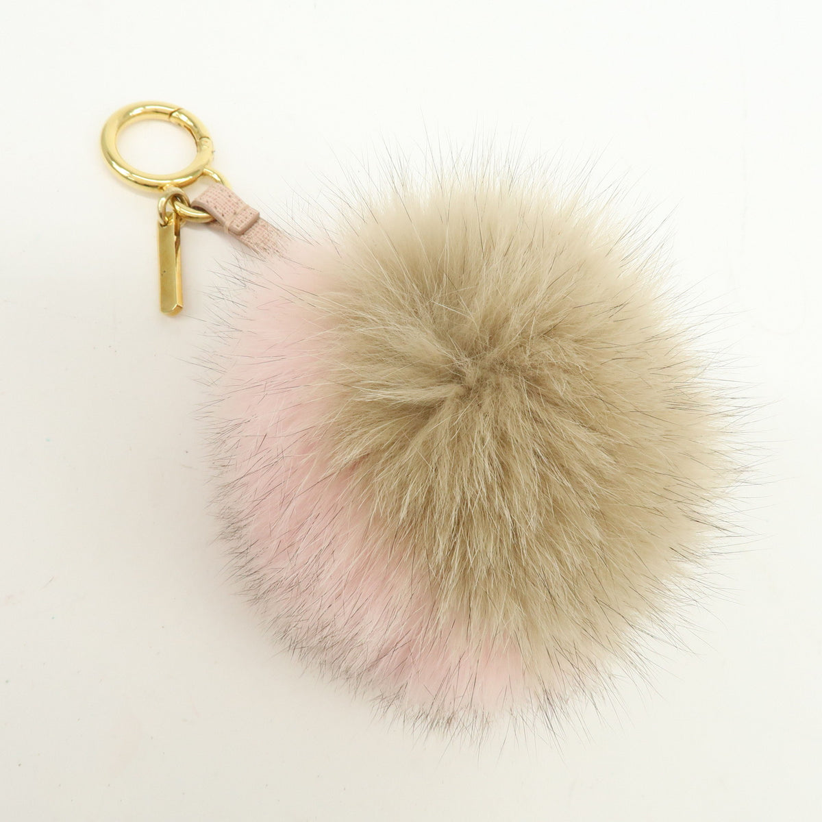FENDI Pom Pom Fur Charm Key Chain Bag Charm Pink Beige 7AR259