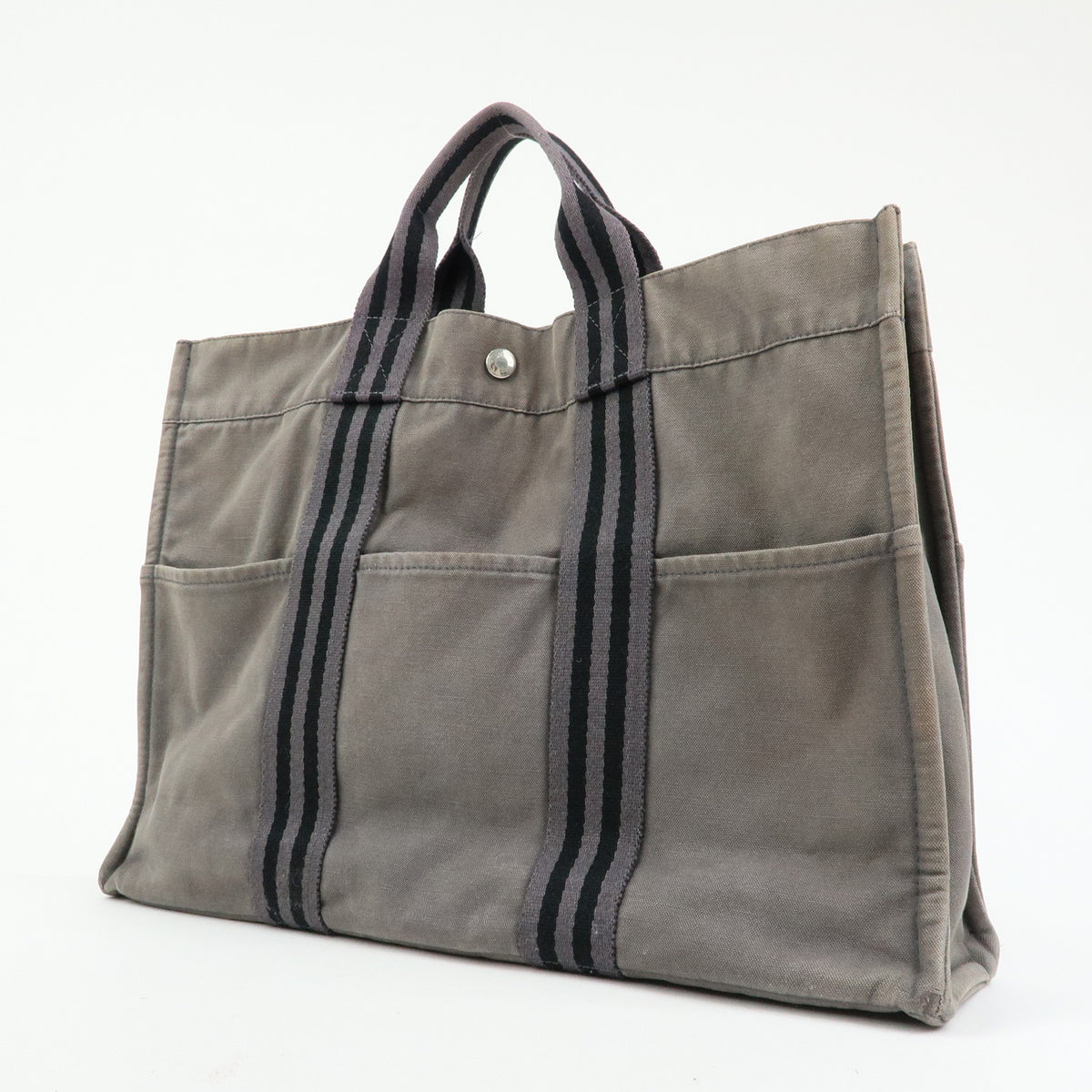 HERMES Herline Fourre Tout MM Canvas Tote Bag Grey Black