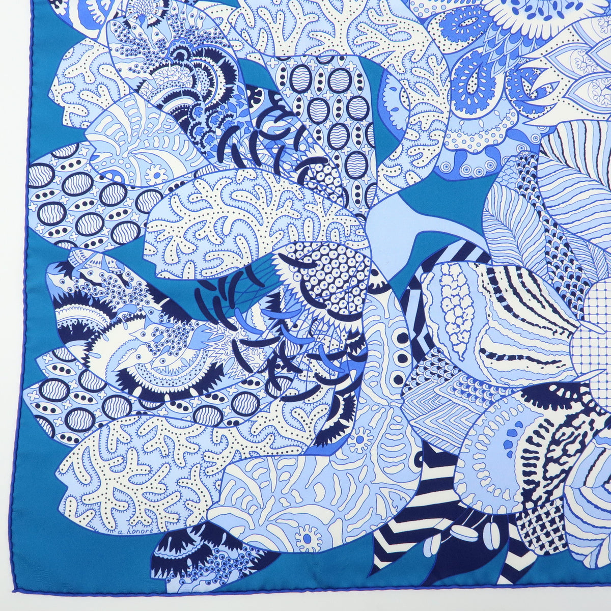 HERMES Carre 90 Silk Scarf 100% FLEURS DINDIENNES Blue White