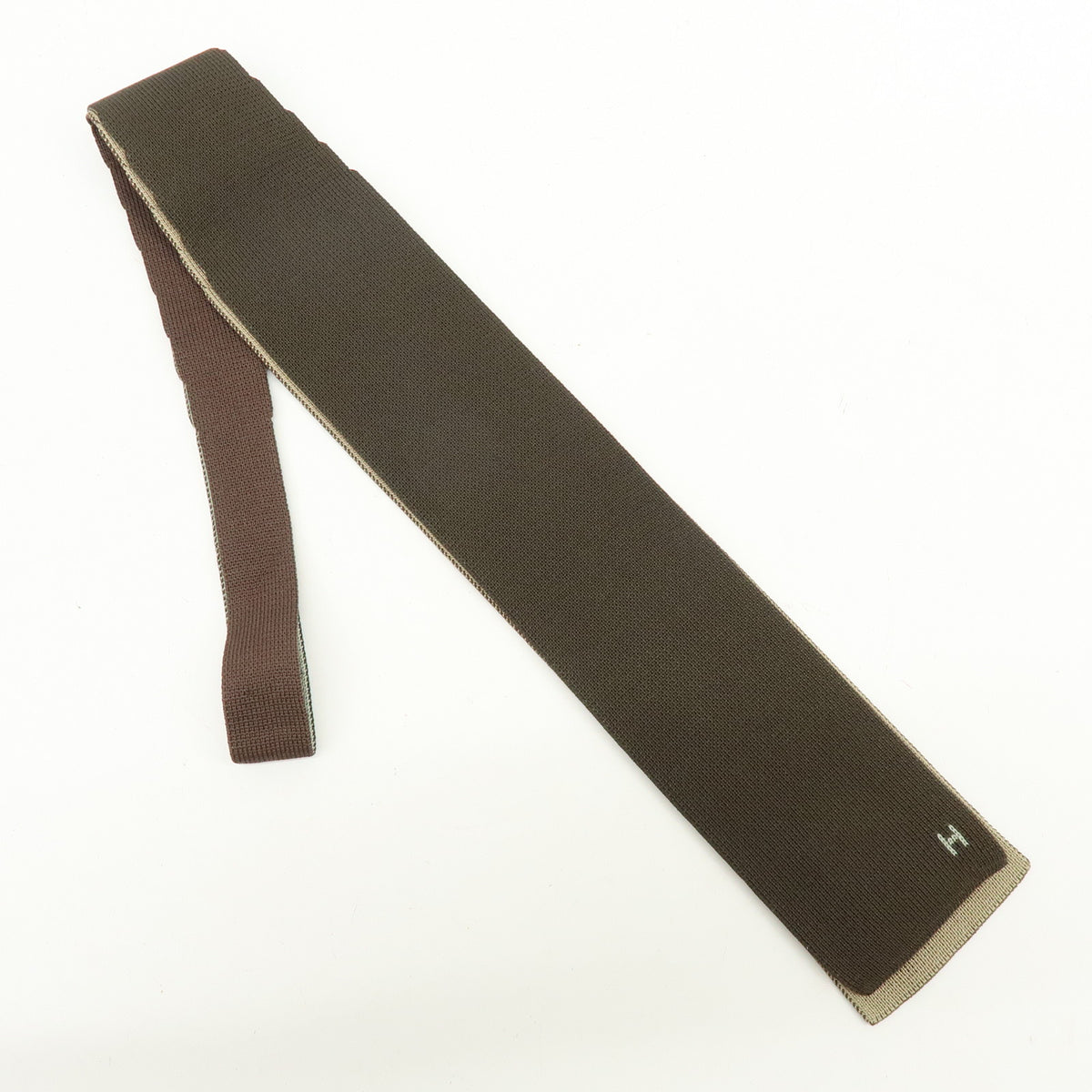 HERMES Silk 100% Knit Tie Brown Beige Green