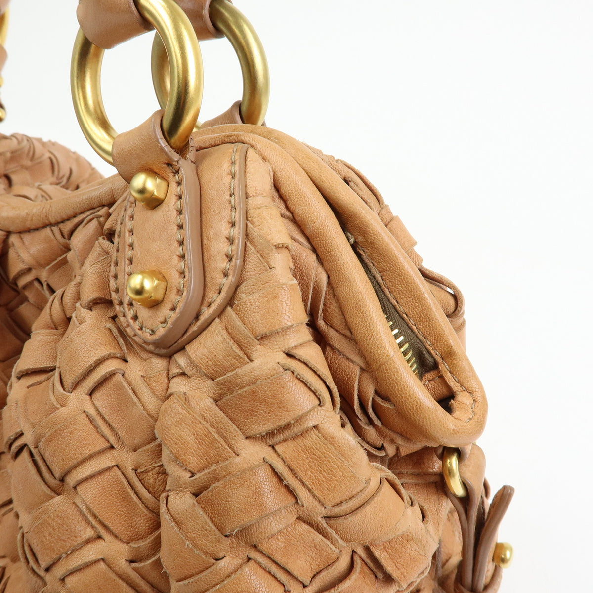 MIU MIU Leather Blaid Shoulder Bag Hand Bag Brown