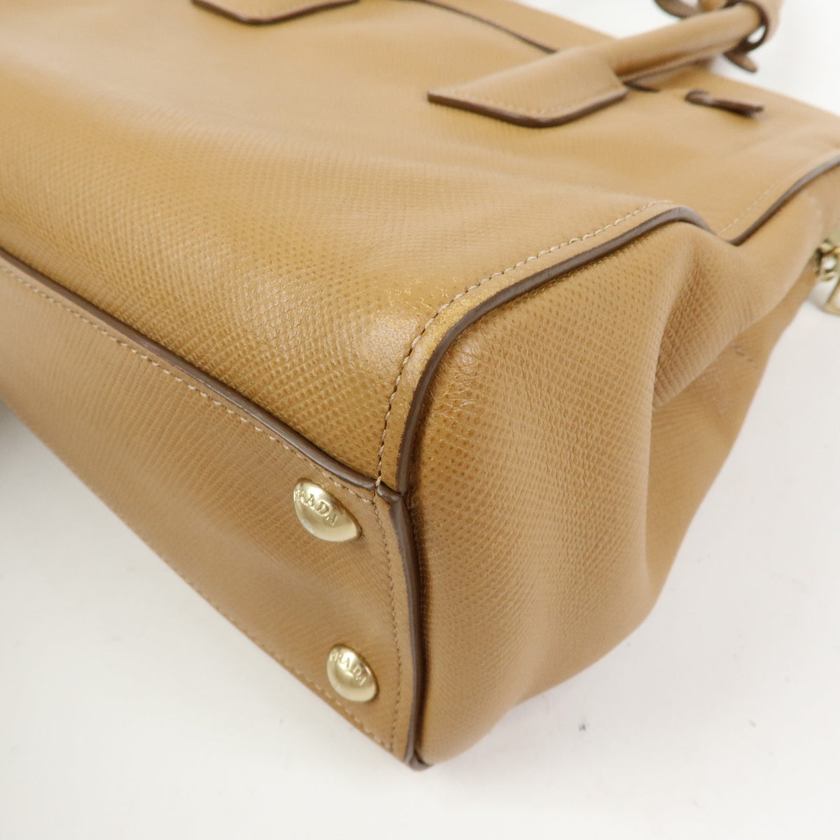 PRADA Logo Saffiano Leather 2Way Bag Hand Bag Shoulder Bag Camel BN2569
