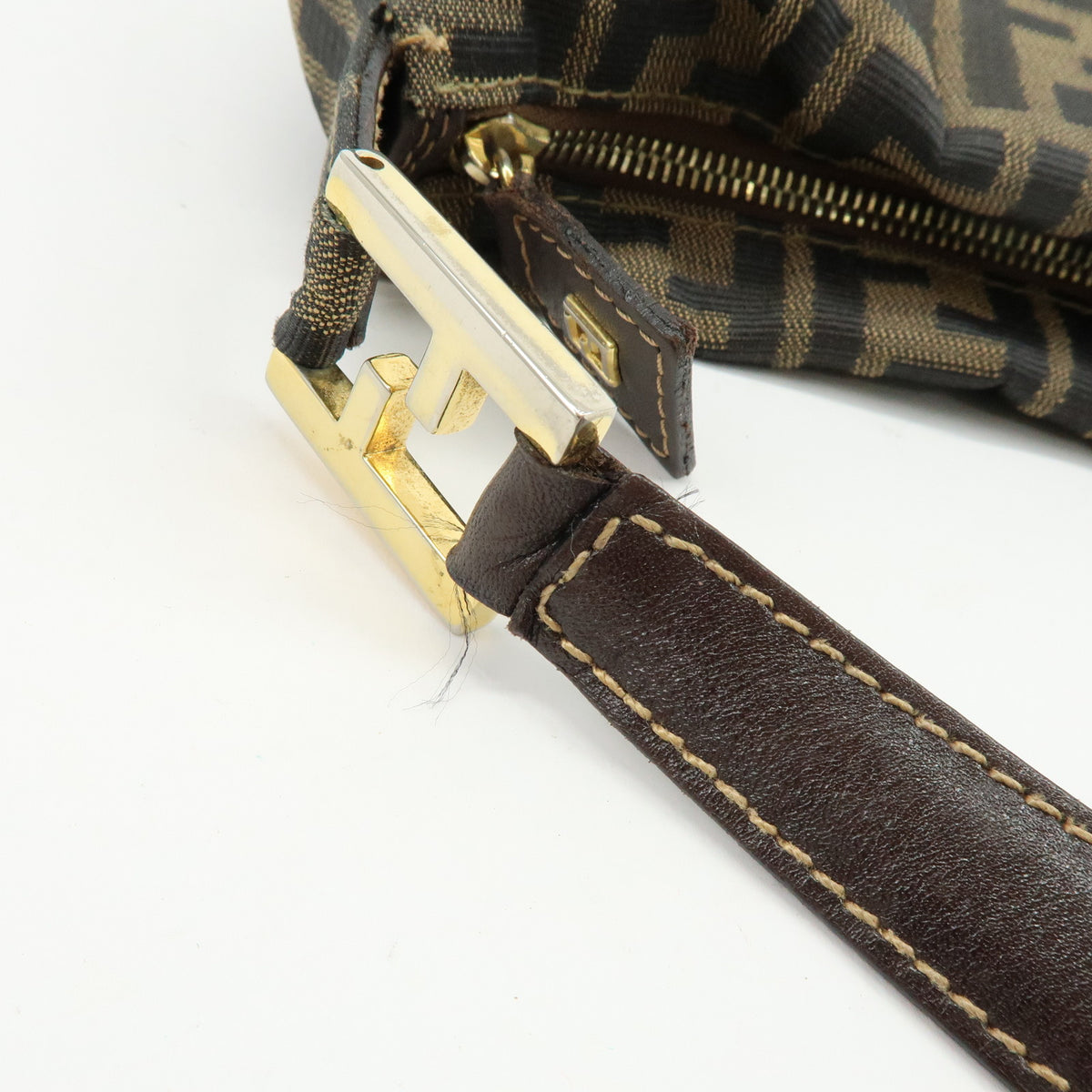 FENDI Zucca Jacquard Canvas Leather Shoulder Bag Hand Bag Brown
