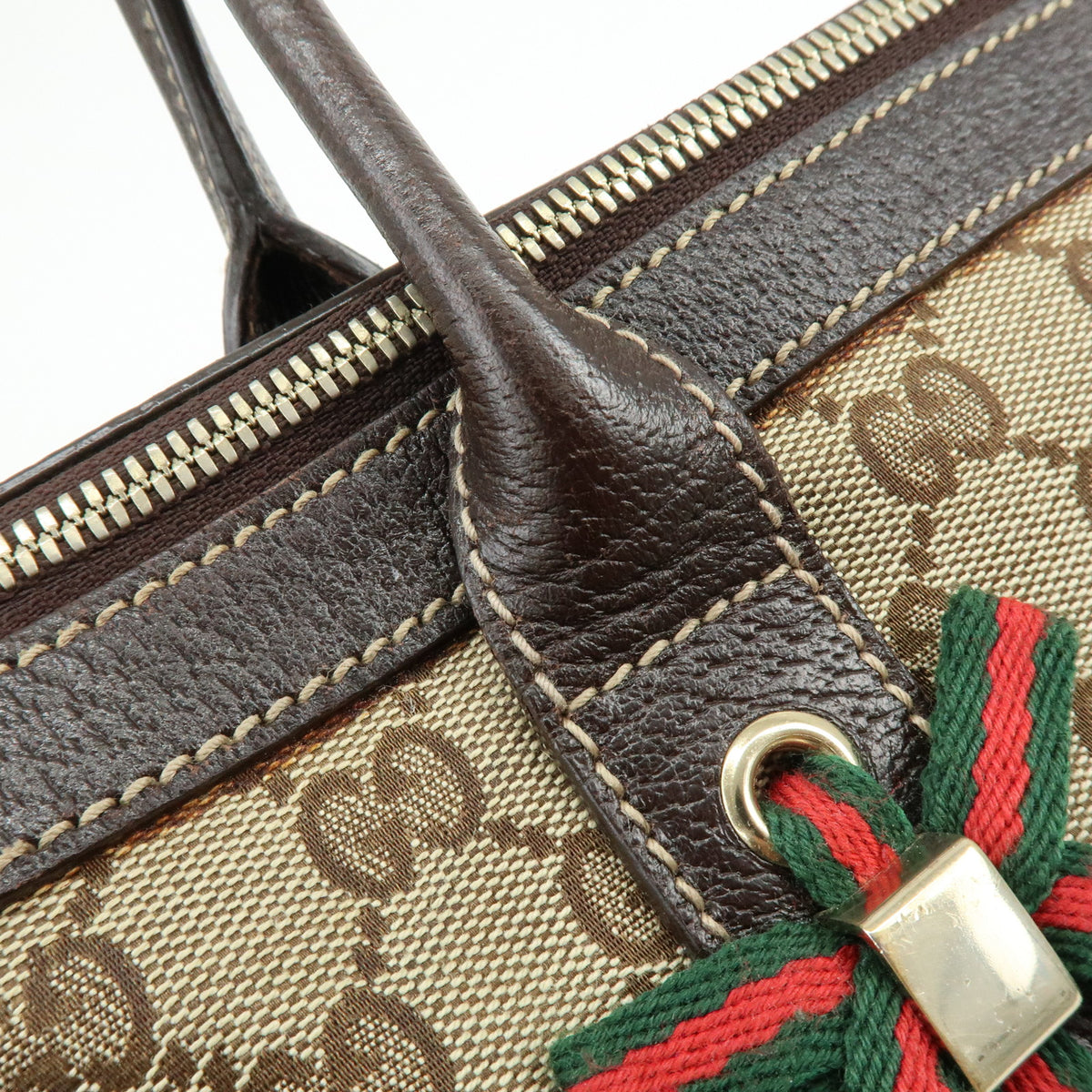 GUCCI Sherry GG Canvas Leather Shoulder Bag Tote Bag Brown Beige 177052