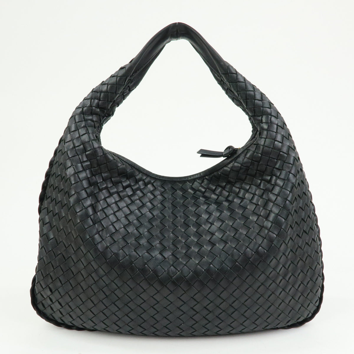 BOTTEGA VENETA Hobo Intrecciato Leather Shoulder Bag Black 115653
