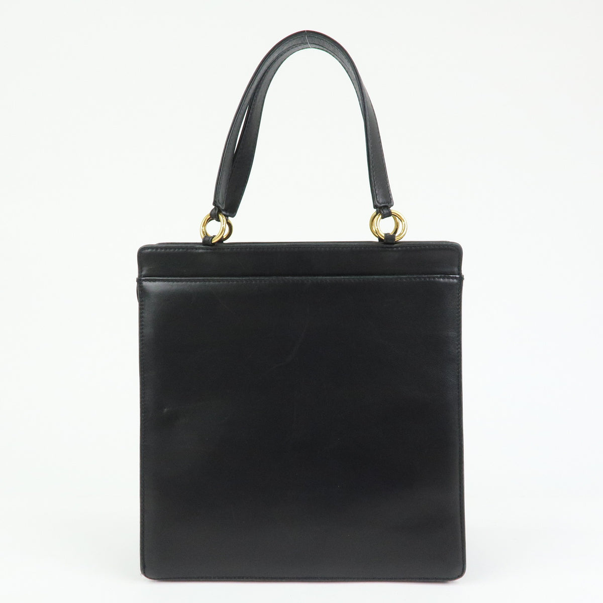 CHANEL Logo Lamb Skin Tote Bag Hand Bag Black